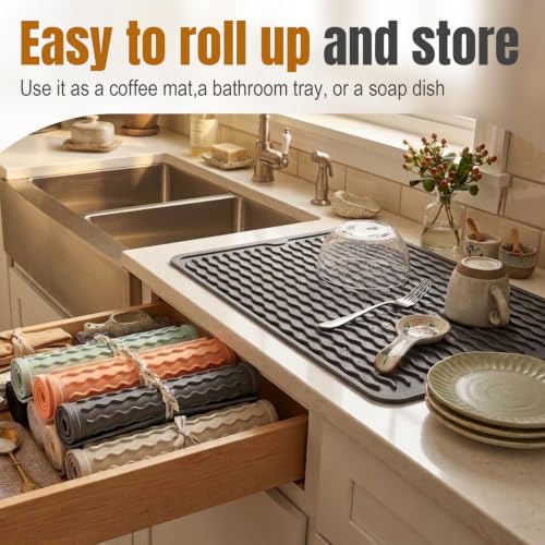 AOTASO 2 Pack Silicone Dish Drying Mat for Kitchen Counter Shower Caddy Rack Waterproof Under Sink Placemats Trivets Coffee Bar Accessories Utensil Holder Essentials Home Dining Decor Must Haves 2026