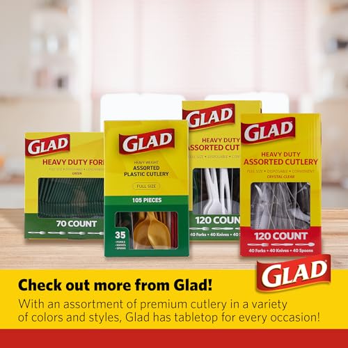 Glad Clear Heavy Duty Disposable Plastic Forks, Standard Size, 70 Count | Break-resistant, reduced-plastic forks for parties, camping, and everyday meals, top-rack reusable
