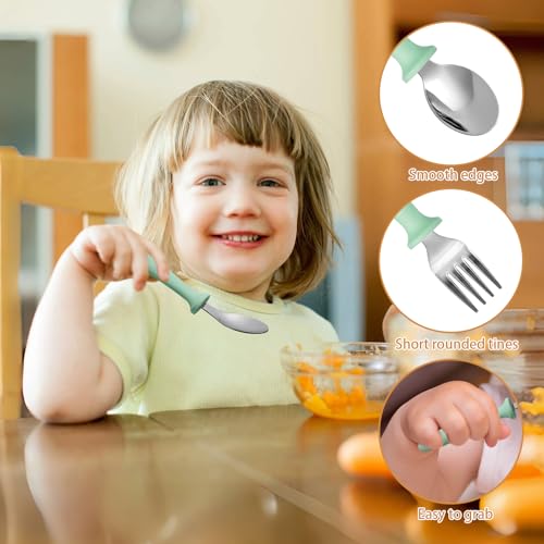 Pimoys Toddler Utensils Set, 6-Piece Kids Fork and Spoon Set | 18/8 Stainless steel with plastic handles, rounded edges, toddler-size, dishwasher safe