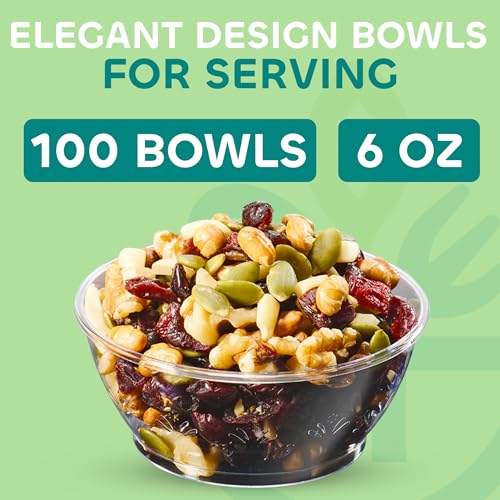 6 Oz Clear Mini Plastic Dessert Bowls (100-Pack) Disposable Serving Bowls | Premium Hard Plastic Bowls for Serving Ice Cream, Salsa, Desserts, Snacks, Weddings, Catering, Home & Event Party Supplies
