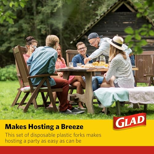 Glad Clear Heavy Duty Disposable Plastic Forks, Standard Size, 70 Count | Break-resistant, reduced-plastic forks for parties, camping, and everyday meals, top-rack reusable