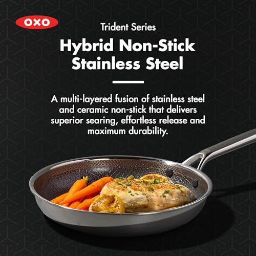 OXO Hybrid 10 Piece Cookware Pots & Pans Set, PFAS-Free Ceramic Nonstick, Fusion Boost Tech for Powerful Searing, Induction & All Cooktop Compatible, Dishwasher Safe, Mirror Polished Tri-Ply