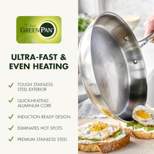 GreenPan Stainless Steel Cookware Set, 11 Piece Pots & Pans, Silver