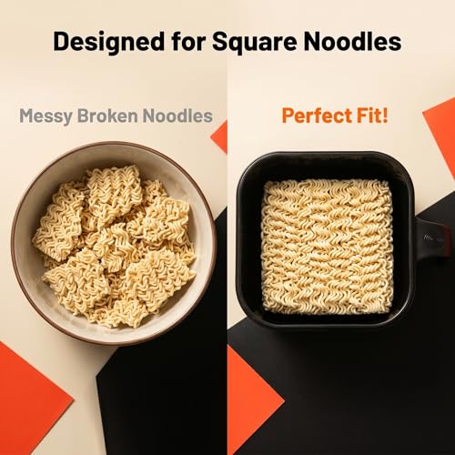 Ramen Bowl Set,Ramen Noodle Bowls for Large Square or Round Noodle Microwavable 45 oz, Ramen Cooker, Microwave Pasta Cooker, Food Container Microwave Gift for College Male Female Dorm Room(black)
