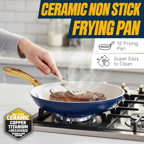 GOTHAM STEEL 12 Pc Titanium Ceramic Cookware Set Nonstick, Diamond Infused