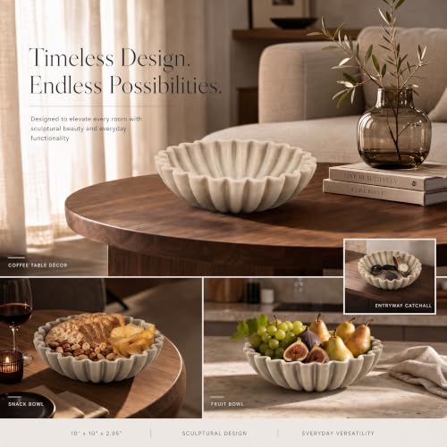 KIBAGA Decorative Marble Fruit Bowl for Your Kitchen Counter or Table Decor | Premium Resin Large Key Bowl Elevates Your Modern Home Decoration - Beautiful Catch All Bowl as the Perfect Entry Way Decor