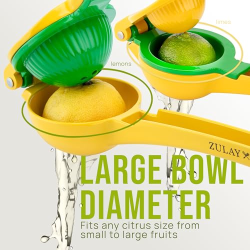Zulay Kitchen Metal 2-in-1 Lemon Lime Squeezer, Juicer Handheld - Yellow | Citrus Juicer, Lemon Press Manual, Stainless Steel, Max Extraction Hand Juicer Gets Every Last Drop, Easy to Clean & Use