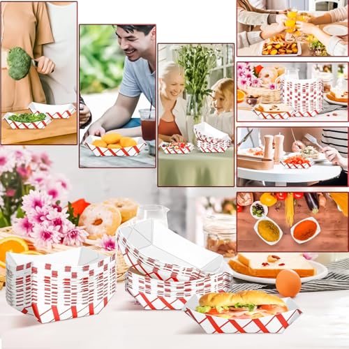 MotBach 100 Pack 2Lb Paper Food Boat Trays Disposable Paper Boat Plate Containers, Kraft Food Serving Tray Boats Baskets Bowls for Snack Popcorn Dessert BBQ Hot Dog Sandwich Burger Taco Fries Nacho