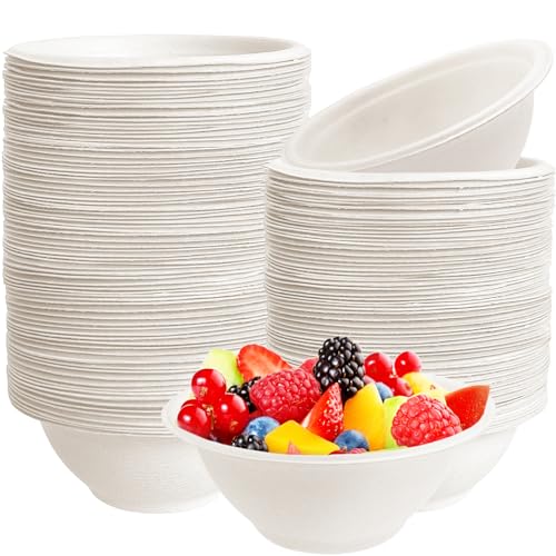 100 Pack 8 oz Disposable Paper Bowls,Heavy-Duty Compostable Bagasse Bowls | Hot or Cold Use,Small Biodegradable Soup Bowls for Salad,Soup,Snack,Dessert,Parties,Catering,Picnics Supplies