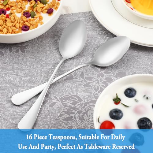 MUTNITT Teaspoon Set,16 Piece 6.7" Spoons Silverware, Premium Food Grade Stainless Steel Tea Spoons, Durable Small Spoon, Good Teaspoons, Kitchen Dessert Spoon Set, Mirror Finish & Dishwasher Safe