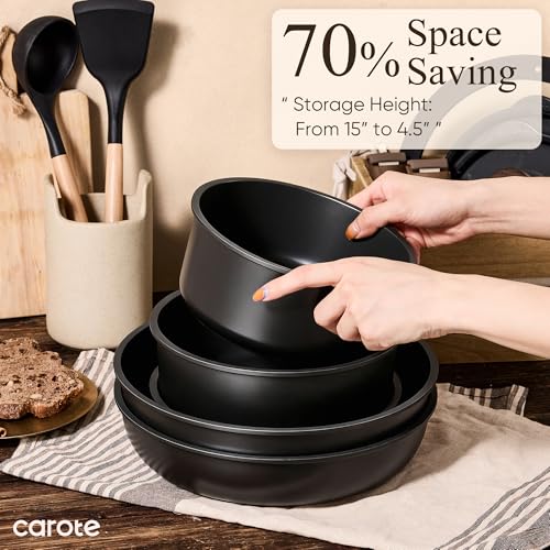 CAROTE 21pcs Pots and Pans Set Non Stick, Detachable Handle Cookware, Black