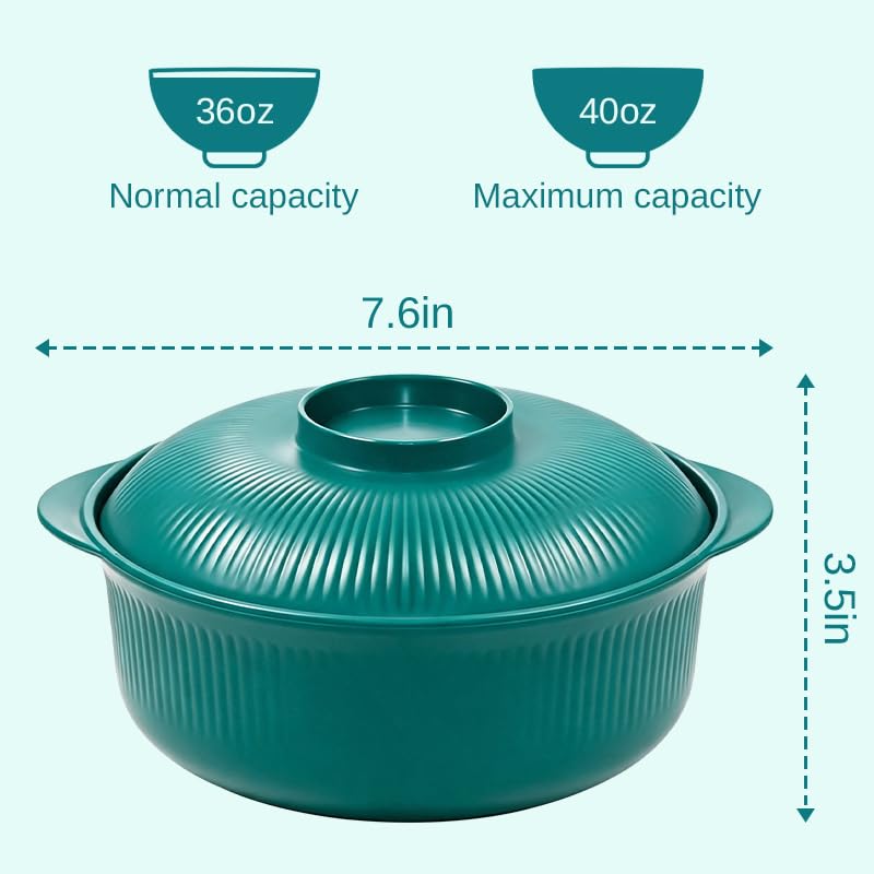 Microwave Bowls with Lids, 40 oz Lightweight Unbreakable Bowls, 4 Pack | Stackable Bowls with Side Handles; BPA-free, Reusable, Microwave and Dishwasher Safe for Soup, Cereal and Oatmeal.