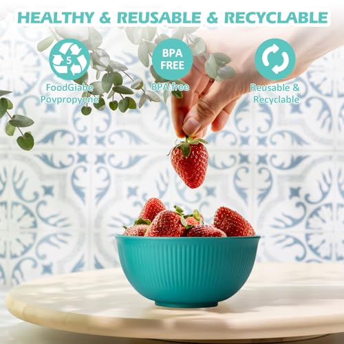 LIANGKEN Unbreakable Cereal Bowls 24 oz, Plastic Reusable Light Weight Bowl, Set of 6,Lightweight Bowls Made of Wheat Straw Fiber Ideal for Salad, Soup, Ramen, Noodles, Oatmeal, Rice,Snack