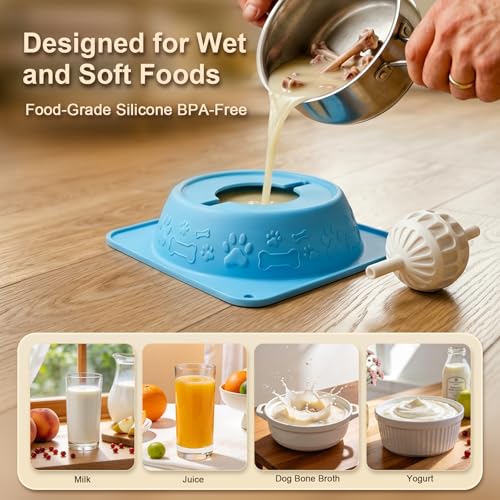 Slow Feeder Dog Bowl for Liquid Treats, Anti-Slip Lick Bowl, Bone Broth and Yogurt Puzzle Feeder, Dog Enrichment Toys No Spill Pet Bowl Pup Lick Toy for Dogs and Cats, Anxiety Relief, Blue