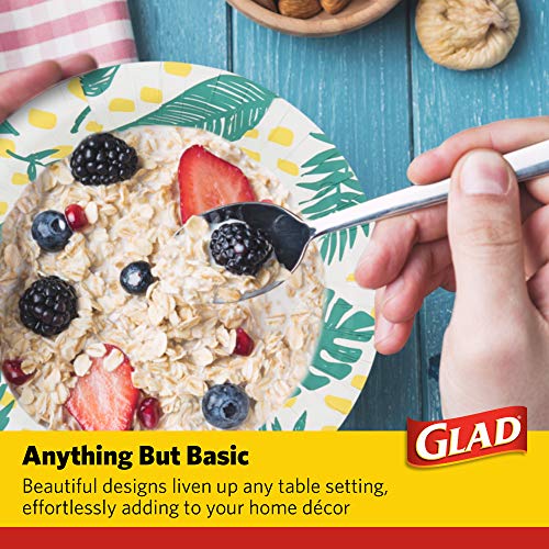 Glad Round Disposable Paper Bowls, Palm Leaves Pattern, 16 Oz, 50 Count | Coated paper, soak-proof and cut-resistant, microwave safe, soup salad and snacks