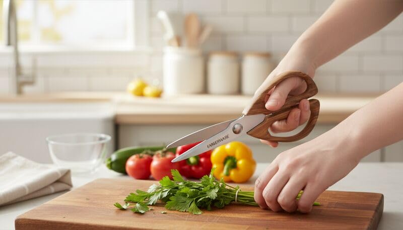 Farberware Stainless Steel Kitchen Shears Faux Wood Handle | Features Stainless Steel Blades, Stylish Faux Wood Handle, Ideal for Poultry & Herbs, All-Purpose Kitchen Use