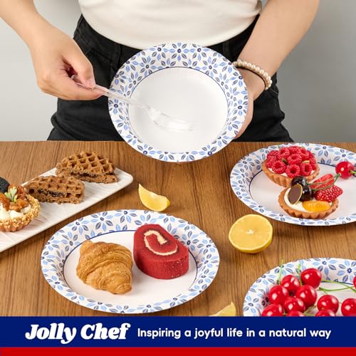 JOLLY CHEF 160 Count Paper Bowls 20 oz | Soak Proof, Heavy Duty Printed Disposable Bowls Bulk for Dinner or Lunch