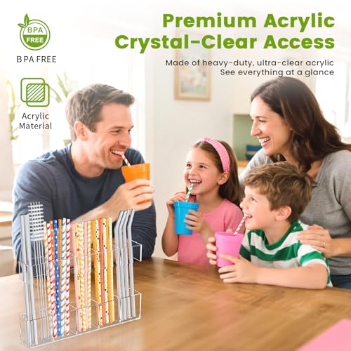 Mpotmiy 9.5" Large Acrylic Straw Holder for Cabinet Door, Straw Organizer | Transparent organizer with ultra-sticky adhesive, drainage holes and adjustable height for utensils and tumbler accessories.