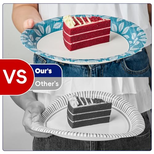 JOLLY CHEF 10 inch 140 Pack Disposable Paper Plates | Heavy Duty Printed Paper Plates for Everyday Use, Soak Proof, Cut Proof