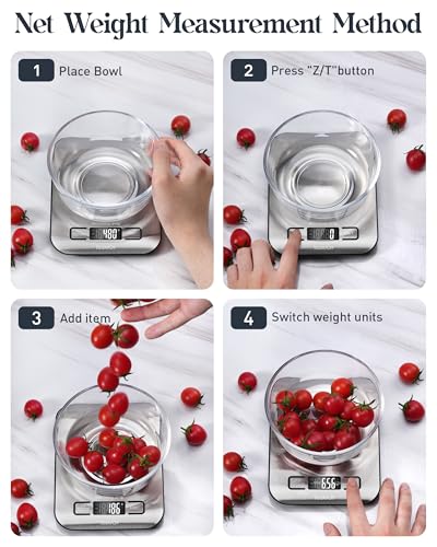 Tcsxady Food Scale, Digital Kitchen Scale with Grams & Ounces Units, 11lb | Digital Scale with 6 Units, LCD Display and Tare Function, Compact Design for Baking, Cooking, Meal Prep, 304 Stainless Steel