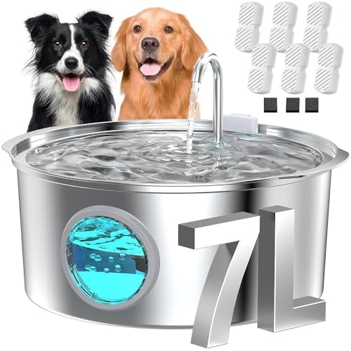 Pet Water Fountain for Large Dogs: Metal Dog Fountain with 6 Filters + 3 Sponges