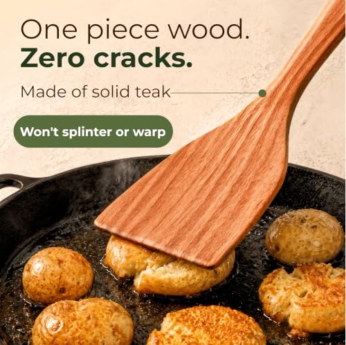 Wooden Spoons for Cooking – 10 Pcs Non Toxic Teak Kitchen Utensils Set | Includes spatula, turner, ladle, skimmer, pasta server & salad fork; heat resistant, nonstick safe, easy to clean