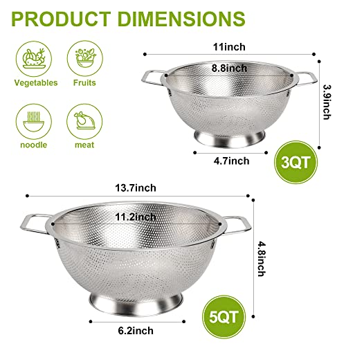 Gulex Colander Stainless Steel 3-Quart, Strainer Kitchen, Dishwasher Safe