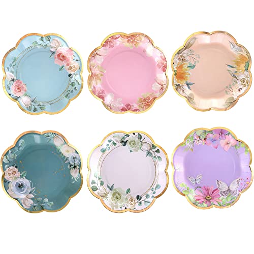 Winoo Design Floral Paper Plates - 48 PK - 9 Inch Flower Party Plates Floral Disposable Plates for Tea Party Baby Shower Brial Shower Birthday Wedding