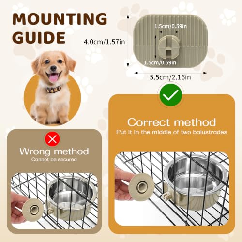 2Pcs Pets Lightweight Stainless Steel Bowl,Removable Stainless Steel Pet Hanging Food Water Feeder Bowl for Puppy Dog Cat Rabbit Ferret Bird Gunea Pigs (Gray-Small)