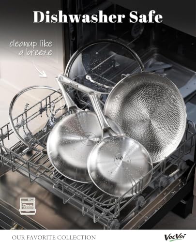 Titanium pans for cooking Non Stick with lid,8pcs Uncoated Hammered titanium pro frying pan, PFAS Free Cookware, Butter warmer skillet, Induction & Oven-Safe