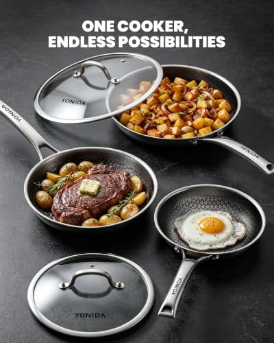 Non Stick Frying Pans set,8/10/12 Inch Nonstick Ceramic Pans with Lids
