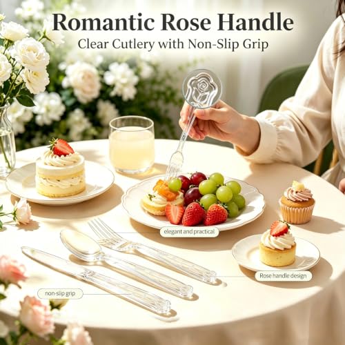 100 Count Plastic Silverware Heavy Duty 50Forks50Spoons | Shatterproof BPA-Free Disposable Cutlery Heat Resistant Disposable Plastic Utensils for Catering & Events, Party Supplies