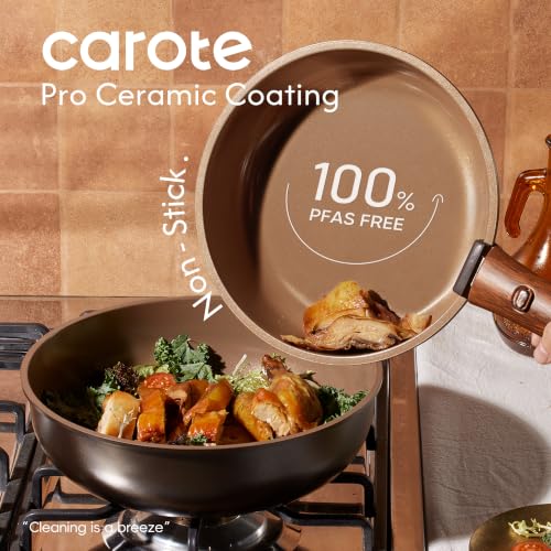 CAROTE 25pcs Ceramic Cookware Set, Pots and Pans Set with Detachable Handle