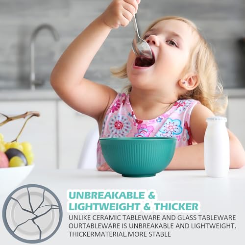 LIANGKEN Unbreakable Cereal Bowls 24 oz, Plastic Reusable Light Weight Bowl, Set of 6,Lightweight Bowls Made of Wheat Straw Fiber Ideal for Salad, Soup, Ramen, Noodles, Oatmeal, Rice,Snack