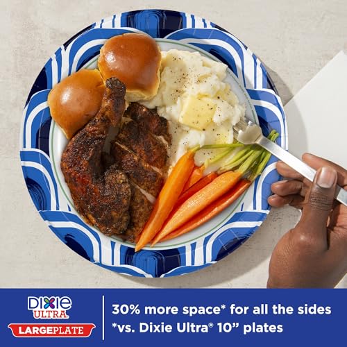 Dixie Ultra Heavy Duty Paper Plates, Large, 11-Inch, 25 Count, 3X Stronger* | Heavy duty, disposable, microwave-safe, soak-proof, cut resistant, great for heavy, messy meals, and offer easy cleanup