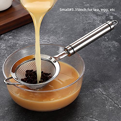 SUNWUKIN Fine Mesh Strainer with Handle Tea Sifter Stainless Steel Sieve | 18/8 Metal, Dishwasher Safe, Small strainer, Reinforced rim, Rust-proof, Hang loop, Filter for Food Rice Fruits Juice Drinks