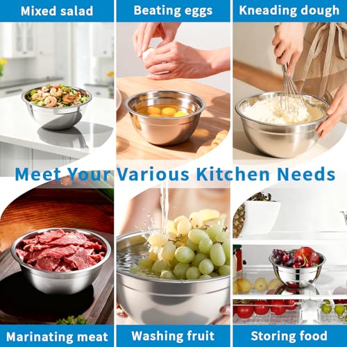 YJSLICT Stainless Steel Mixing Bowls with Lids, 7-Piece Nesting Bowl Set | 7 Sizes: 0.7–4.5 QT, Stackable Stainless Steel Mixing Bowls with Lids for Baking, Prep, Serving and Storage