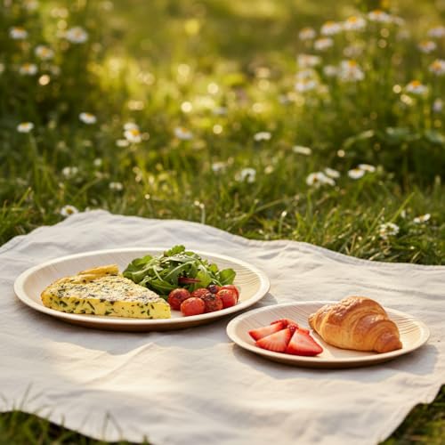 Charity Leaf Disposable Bamboo 8" Round Plates (50 pieces) Bamboo Serving Platters, Disposable Boards, Eco-Friendly Dinnerware For Weddings, Catering, Events