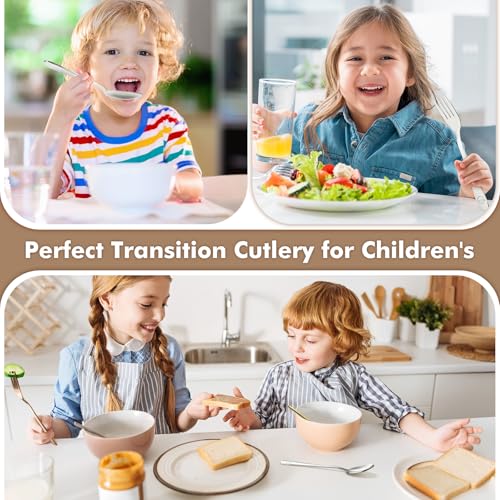 DRKIO 12Pcs Stainless Steel Toddler Utensils Small Metal Kids Silverware | Food-grade, Ideal Transitional Baby Forks and Spoons, Cute pattern, Designed for Children, Dishwasher Safe, Mirror Polished