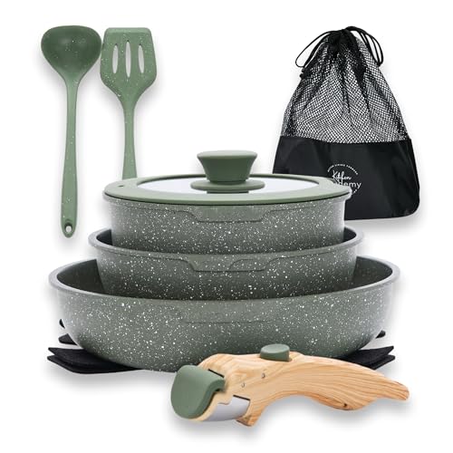 DishDelight Detachable Handle Camping Pots and Pans Set Non Stick