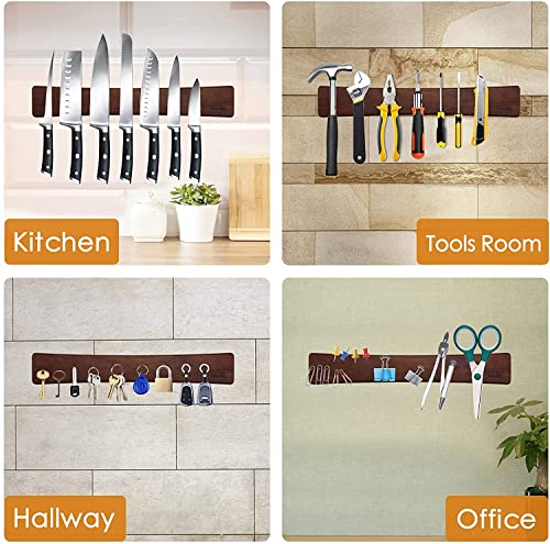 HOSHANHO Magnetic Knife Strips, Magnetic Knife Holder for Wall 16 Inch | Acacia Wood Knife Magnetic Strip Use as Knife Bar, Knife Holder for Kitchen Utensil Organizer, Ideal Cooking Gift for Chef