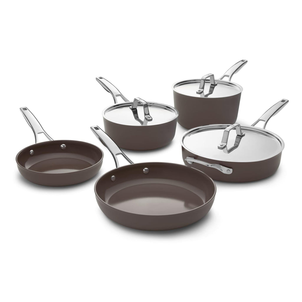 Calphalon Premier Ceramic Nonstick 8 Piece Cookware Set, Durable Pots and Pans for Everyday Cooking, Long Lasting PFAS-Free Kitchen Set, Dishwasher Safe, Fond