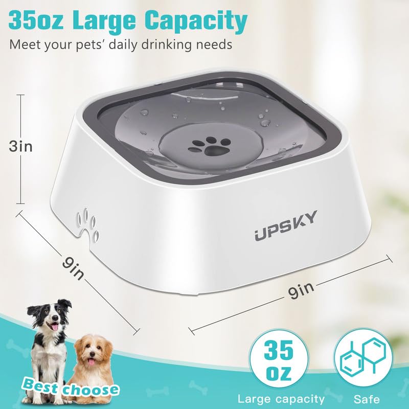 UPSKY 35oz No-Spill Pet Water Bowl, Slow Water Feeder for Dogs and Cats | Splash-Proof Bowls, Slow Drinking Pet Dish, Easy-Clean Dishwasher Safe, Portable For Travel