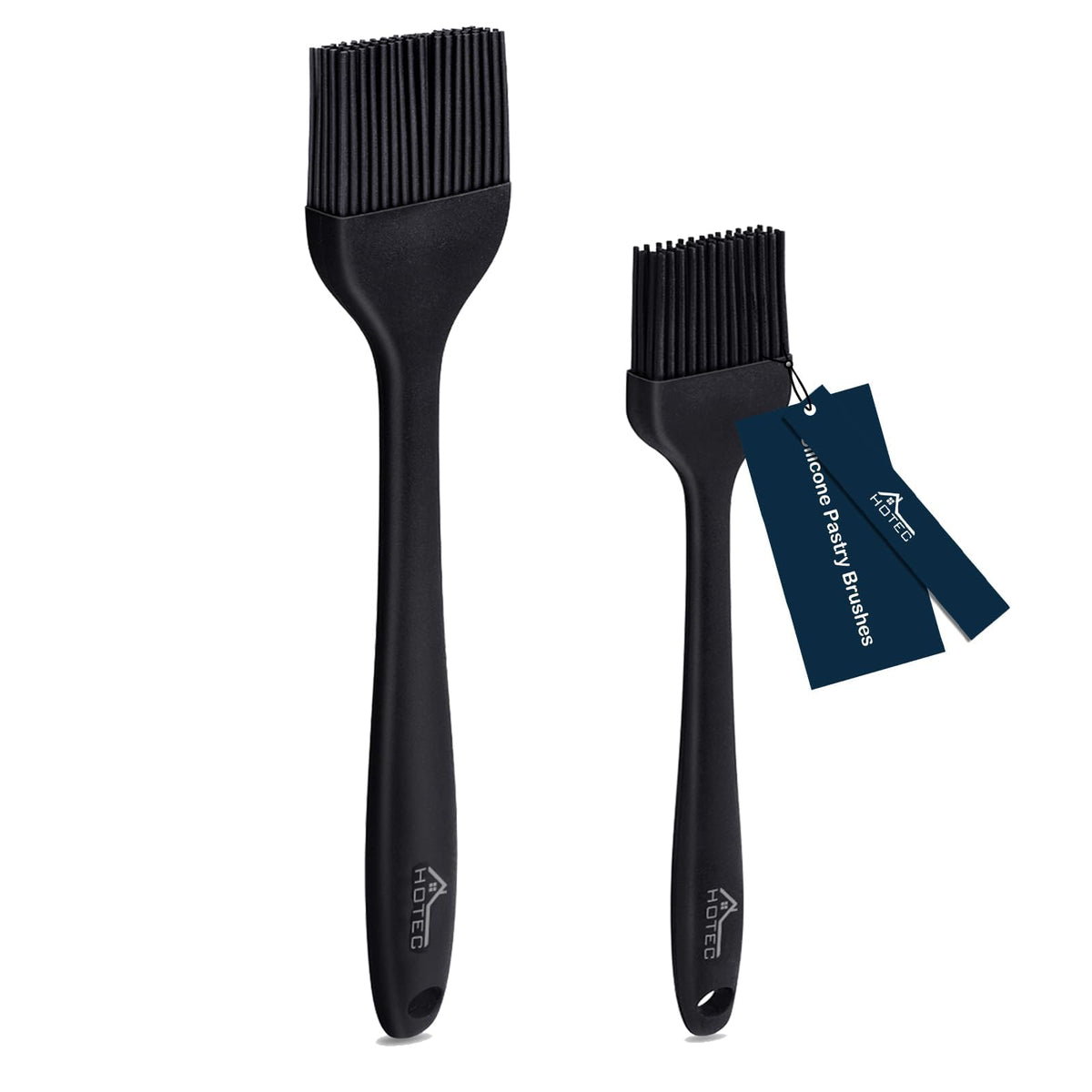 HOTEC 600℉ Heat Resistant Silicone Basting &Pastry Brushes, Black 2 | BPA Free, Dishwasher Safe Spread Oil Butter Sauce Marinades, BBQ Grill Barbecue Baking Kitchen Cooking