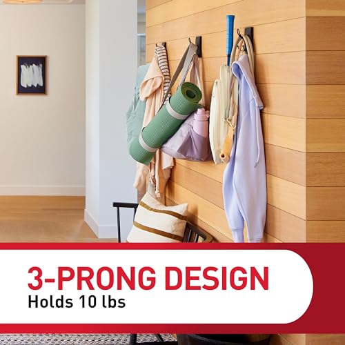 Command X-Large Black Triple Hooks, 1 Hook, 3 Strips | Heavy Duty, Damage-Free Hanging with Adhesive Strips, No Tools Wall Hook for Hanging Decorations, Holds up to 10 lb