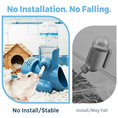 VANNON 3-in-1 Hamster Water Bottle with Food Bowl & Hideout Base, Blue | Feeding station combines water, food and hideout space to help keep hamster cages organized and easy to maintain.
