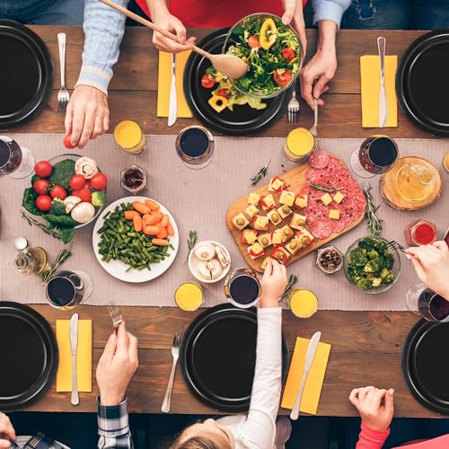 50 Pcs Paper Plates 9 Inches Black Plates, Disposable Party Tableware Set | Heavy-duty Dinner Plates, Round Party Plates for Wedding Birthday Decorations, Black Party Supplies for Daily Meals Picnic