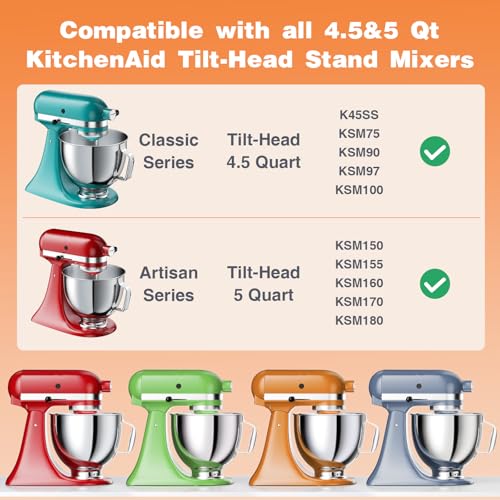 5 QT Stainless Steel Mixer Bowl for KITCHENAID TILT-HEAD 4.5-5 Qt Mixer | Anti-slip handle & Prominent Clasp, Food-Grade, Stainless Steel Polished