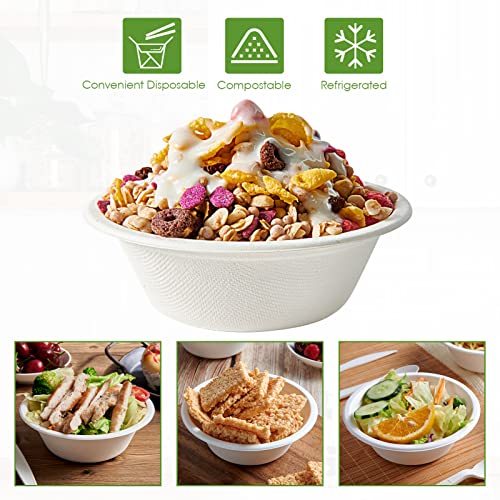 Vplus 200 Pack 12 OZ Compostable Paper Bowls, Bagasse Bowls，White | Disposable Compostable Bowls Bulk, Eco-friendly Bagasse Bowls, Heavy-duty Bowls, Perfect for Milk Cereals, Snacks, Salads