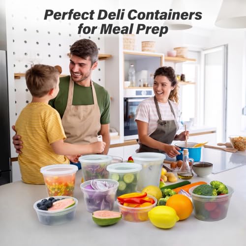 Dealusy 60 Set Deli Containers with Lids, 32/16/8 oz X 20 Set Each | Leak-Proof BPA Free Plastic Take Out Bowls, Food Storage Containers for Takeout, Freezer, Microwave & Dishwasher Safe